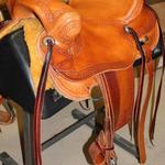 Rancher - basket wv border, latigo wrap, cheyenne roll, floral conchos, dark stirrup leathers