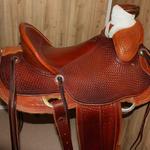 Wade - mule hide, full baskt wv, light straight-back, 2tone, floral conchos, leathers tooled and out