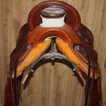 Wade - mule hide, wood post horn, floral conchos, full basket weave